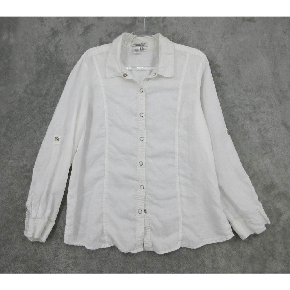 Coldwater Creek Shirt Womens Size XL Linen Snap Roll Tab Minimalist Coastal